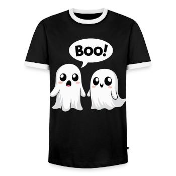 Halloween Niedliche Boo-Geister - Männer Kontrast-T-Shirt - Schwarz/Weiß - Vorne - AI Model Female 172 light (172cm) & AI Model Male 178 light (178cm)