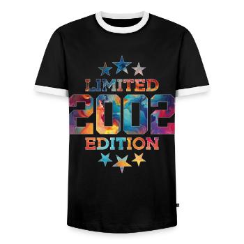 LIMITED EDITION 2002 24TH BIRTHDAY - Men's Ringer Shirt - black/white - Front - AI Model Female 172 light (172cm) & AI Model Male 178 light (178cm)