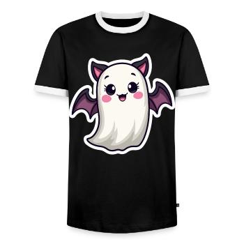 Chauve-souris fantôme d’Halloween - T-shirt contrasté Homme - noir/blanc - Devant - AI Model Female 172 light (172cm) & AI Model Male 178 light (178cm)