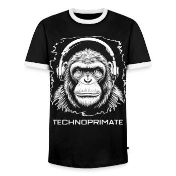 Techno Primate Casque Ape Art #6 Blanc - T-shirt contrasté Homme - noir/blanc - Devant - AI Model Female 172 light (172cm) & AI Model Male 178 light (178cm)