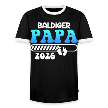SOON DAD 2026 Fatherhood Funny - Men's Ringer Shirt - black/white - Front - AI Model Female 172 light (172cm) & AI Model Male 178 light (178cm)