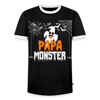 Papa Monster Halloween Kostüm mit Geist Spinne Top - Männer Kontrast-T-Shirt - Schwarz/Weiß - Vorne - AI Model Female 172 light (172cm) & AI Model Male 178 light (178cm)