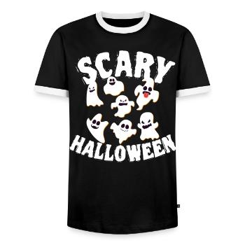 Grinning Dancing Funny Ghosts Halloween Costume - Men's Ringer Shirt - black/white - Front - AI Model Female 172 light (172cm) & AI Model Male 178 light (178cm)