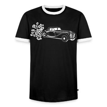 Voiture vintage blanche - T-shirt contrasté Homme - noir/blanc - Devant - AI Model Female 172 light (172cm) & AI Model Male 178 light (178cm)