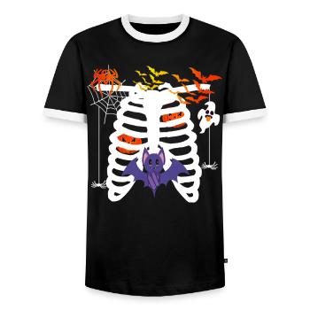Halloween Kostüm Skelett mit Fledermäusen Kürbis - Männer Kontrast-T-Shirt - Schwarz/Weiß - Vorne - AI Model Female 172 light (172cm) & AI Model Male 178 light (178cm)