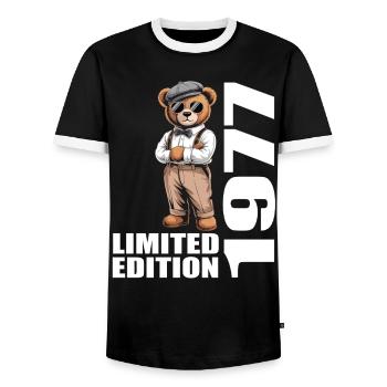 1977 Limited Edition Bär Geburtstag 1977 - Männer Kontrast-T-Shirt - Schwarz/Weiß - Vorne - AI Model Female 172 light (172cm) & AI Model Male 178 light (178cm)