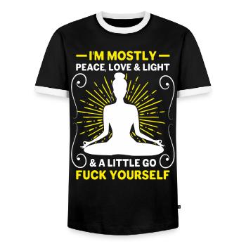 I'm Mostly Peace Love and Light - Yoga Spirit - Men's Ringer Shirt - black/white - Front - AI Model Female 172 light (172cm) & AI Model Male 178 light (178cm)