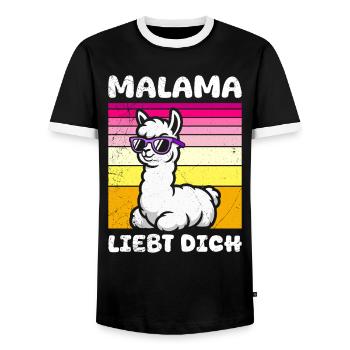 Soon to be mom MALAMA LOVES YOU Funny - Men's Ringer Shirt - black/white - Front - AI Model Female 172 light (172cm) & AI Model Male 178 light (178cm)
