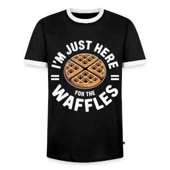 Waffle Love Funny Waffle Design - Men's Ringer Shirt - black/white - Front - AI Model Female 172 light (172cm) & AI Model Male 178 light (178cm)
