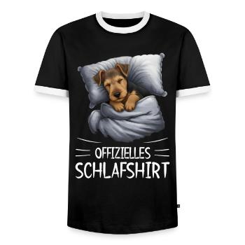 Official Sleep Shirt Airedale Terrier Dog - Men's Ringer Shirt - black/white - Front - AI Model Female 172 light (172cm) & AI Model Male 178 light (178cm)