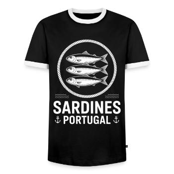 Sardines Portugal Nautical Circle - Men's Ringer Shirt - black/white - Front - AI Model Female 172 light (172cm) & AI Model Male 178 light (178cm)