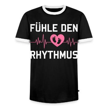 Expectant Mom FEEL THE RHYTHM Funny - Men's Ringer Shirt - black/white - Front - AI Model Female 172 light (172cm) & AI Model Male 178 light (178cm)