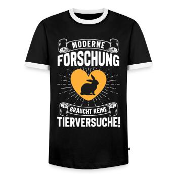 Tierschutz MODERNE FORSCHUNG BRAUCHT KEINE - Männer Kontrast-T-Shirt - Schwarz/Weiß - Vorne - AI Model Female 172 light (172cm) & AI Model Male 178 light (178cm)