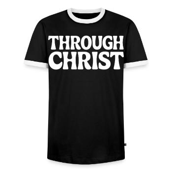 Trough Christ Jesus Christen Glaube - Männer Kontrast-T-Shirt - Schwarz/Weiß - Vorne - AI Model Female 172 light (172cm) & AI Model Male 178 light (178cm)