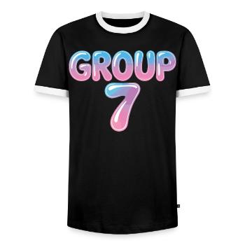 Funny Group 7 67 Meme Halloween Costume - Men's Ringer Shirt - black/white - Front - AI Model Female 172 light (172cm) & AI Model Male 178 light (178cm)