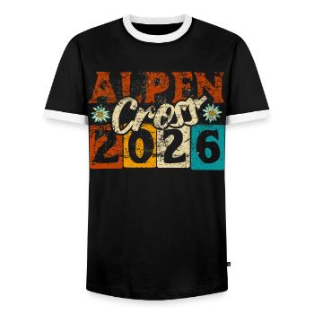Crossing the Alps 2026 - Alpine Cross - Hiking - Men's Ringer Shirt - black/white - Front - AI Model Female 172 light (172cm) & AI Model Male 178 light (178cm)