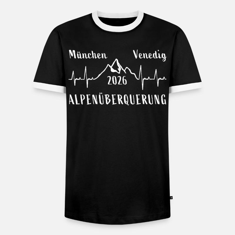 Alpenüberquerung E5 2026 München Venedig - Männer Kontrast-T-Shirt - Schwarz/Weiß