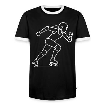 Roller Derby Player Sketch – Sports Motif - Men's Ringer Shirt - black/white - Front - AI Model Female 172 light (172cm) & AI Model Male 178 light (178cm)