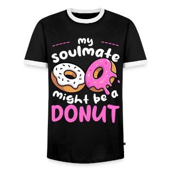 Mon beignet d’âme sœur - T-shirt contrasté Homme - noir/blanc - Devant - AI Model Female 172 light (172cm) & AI Model Male 178 light (178cm)