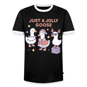 Christmas Just A Jolly Goose Family Fun - Men's Ringer Shirt - black/white - Front - AI Model Female 172 light (172cm) & AI Model Male 178 light (178cm)