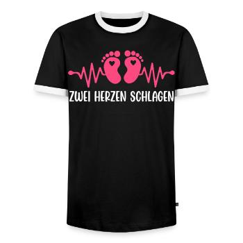Expectant mother TWO HEARTS BEAT Funny - Men's Ringer Shirt - black/white - Front - AI Model Female 172 light (172cm) & AI Model Male 178 light (178cm)