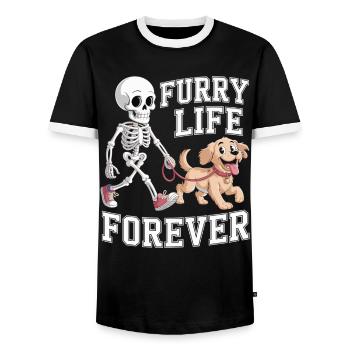 Squelette avec chien - Cadeau pour les amoureux des animaux - T-shirt contrasté Homme - noir/blanc - Devant - AI Model Female 172 light (172cm) & AI Model Male 178 light (178cm)