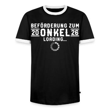 Promotion auprès d’Oncle 2026 invite - T-shirt contrasté Homme - noir/blanc - Devant - AI Model Female 172 light (172cm) & AI Model Male 178 light (178cm)