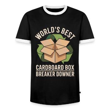World's Best Cardboard Box Breaker Downer - Men's Ringer Shirt - black/white - Front - AI Model Female 172 light (172cm) & AI Model Male 178 light (178cm)