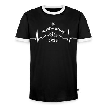 Crossing the Alps 2026 Heart Curve Pulse - Bavarian - Men's Ringer Shirt - black/white - Front - AI Model Female 172 light (172cm) & AI Model Male 178 light (178cm)