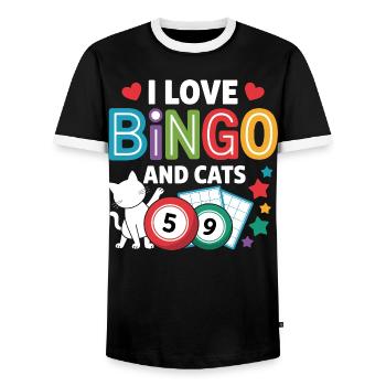 I Love Bingo And Cats - Men's Ringer Shirt - black/white - Front - AI Model Female 172 light (172cm) & AI Model Male 178 light (178cm)