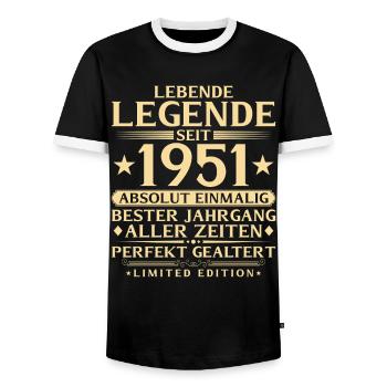 1951 Baujahr Legende 75. Geburtstag Geschenk - Männer Kontrast-T-Shirt - Schwarz/Weiß - Vorne - AI Model Female 172 light (172cm) & AI Model Male 178 light (178cm)