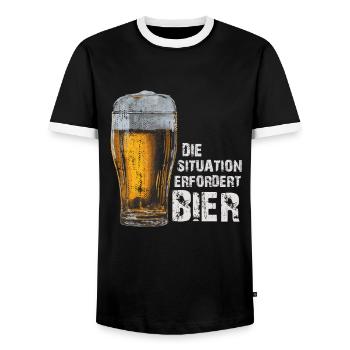 Die Situation erfordert Bier – Lustiger Spruch - Männer Kontrast-T-Shirt - Schwarz/Weiß - Vorne - AI Model Female 172 light (172cm) & AI Model Male 178 light (178cm)
