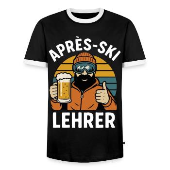 Après-Ski Instructor – Funny Ski Instructor Saying - Men's Ringer Shirt - black/white - Front - AI Model Female 172 light (172cm) & AI Model Male 178 light (178cm)