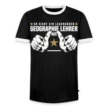 Professeur de géographie - T-shirt contrasté Homme - noir/blanc - Devant - AI Model Female 172 light (172cm) & AI Model Male 178 light (178cm)