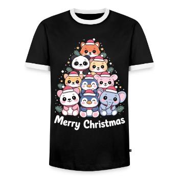 Sapin de Noël animal – Animaux de Noël mignons - T-shirt contrasté Homme - noir/blanc - Devant - AI Model Female 172 light (172cm) & AI Model Male 178 light (178cm)