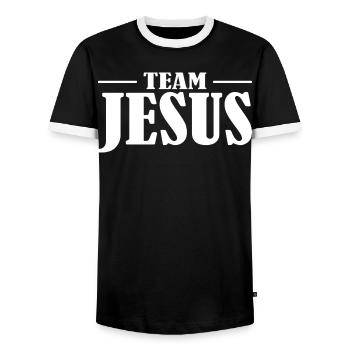 Team Jesus Schriftzug Design - Männer Kontrast-T-Shirt - Schwarz/Weiß - Vorne - AI Model Female 172 light (172cm) & AI Model Male 178 light (178cm)