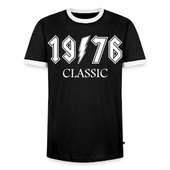 1976 Vintage Rock Design Jubiläum - Männer Kontrast-T-Shirt - Schwarz/Weiß - Vorne - AI Model Female 172 light (172cm) & AI Model Male 178 light (178cm)