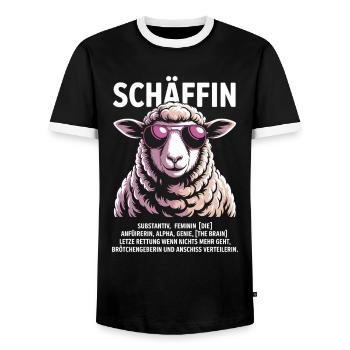 Schäffin Chefin Lustiges Schaf-Motiv - Männer Kontrast-T-Shirt - Schwarz/Weiß - Vorne - AI Model Female 172 light (172cm) & AI Model Male 178 light (178cm)