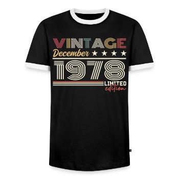 Cadeau Décembre 1978 - T-shirt contrasté Homme - noir/blanc - Devant - AI Model Female 172 light (172cm) & AI Model Male 178 light (178cm)