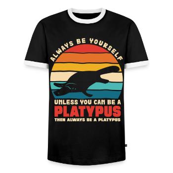 Motif Ornithorynque Selfhood - T-shirt contrasté Homme - noir/blanc - Devant - AI Model Female 172 light (172cm) & AI Model Male 178 light (178cm)