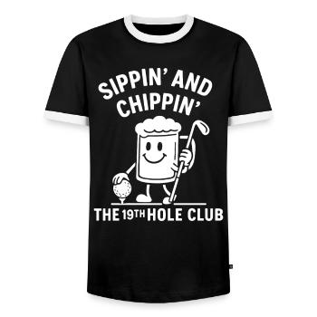 Sippin' And Chippin' The 19th Hole Club Golf Fun - Men's Ringer Shirt - black/white - Front - AI Model Female 172 light (172cm) & AI Model Male 178 light (178cm)