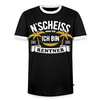 N'Shit I have to be a pensioner - 2026 - Men's Ringer Shirt - black/white - Front - AI Model Female 172 light (172cm) & AI Model Male 178 light (178cm)