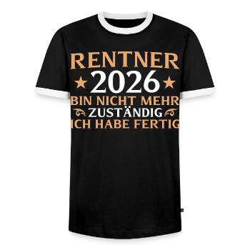 Pensioner 2026 I am no longer responsible - Men's Ringer Shirt - black/white - Front - AI Model Female 172 light (172cm) & AI Model Male 178 light (178cm)