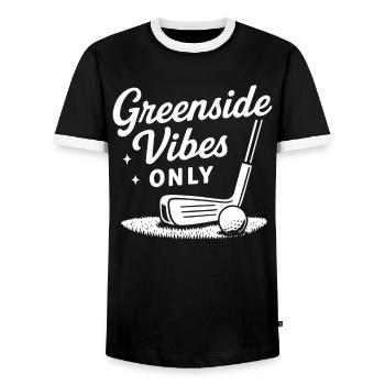 Greenside Vibes Only Funny Golf Player Lovers - Men's Ringer Shirt - black/white - Front - AI Model Female 172 light (172cm) & AI Model Male 178 light (178cm)