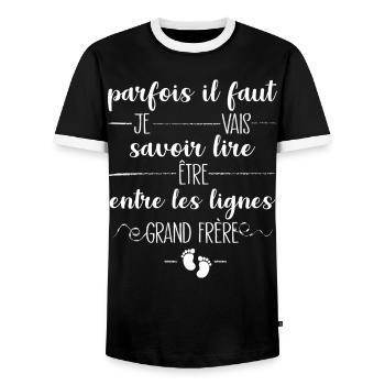 Future Big Brother Baby Announcement - Men's Ringer Shirt - black/white - Front - AI Model Female 172 light (172cm) & AI Model Male 178 light (178cm)