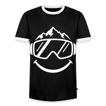 Funny Face Apres Ski Party Crew Snow Skiing Ski - Men's Ringer Shirt - black/white - Front - AI Model Female 172 light (172cm) & AI Model Male 178 light (178cm)
