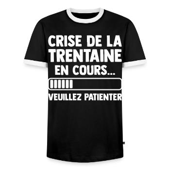 Crisis of the thirties Gift Birthday Humor - Men's Ringer Shirt - black/white - Front - AI Model Female 172 light (172cm) & AI Model Male 178 light (178cm)
