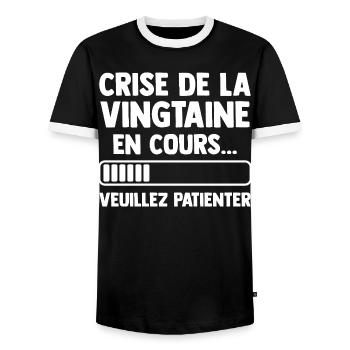 Twenties Crisis Gift Birthday Humor - Men's Ringer Shirt - black/white - Front - AI Model Female 172 light (172cm) & AI Model Male 178 light (178cm)