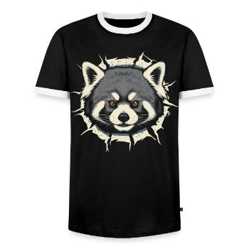 Cute Red Panda Peeking Out Crack - Men's Ringer Shirt - black/white - Front - AI Model Female 172 light (172cm) & AI Model Male 178 light (178cm)