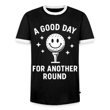 A Good Day For Another Round Golf Fun - Men's Ringer Shirt - black/white - Front - AI Model Female 172 light (172cm) & AI Model Male 178 light (178cm)